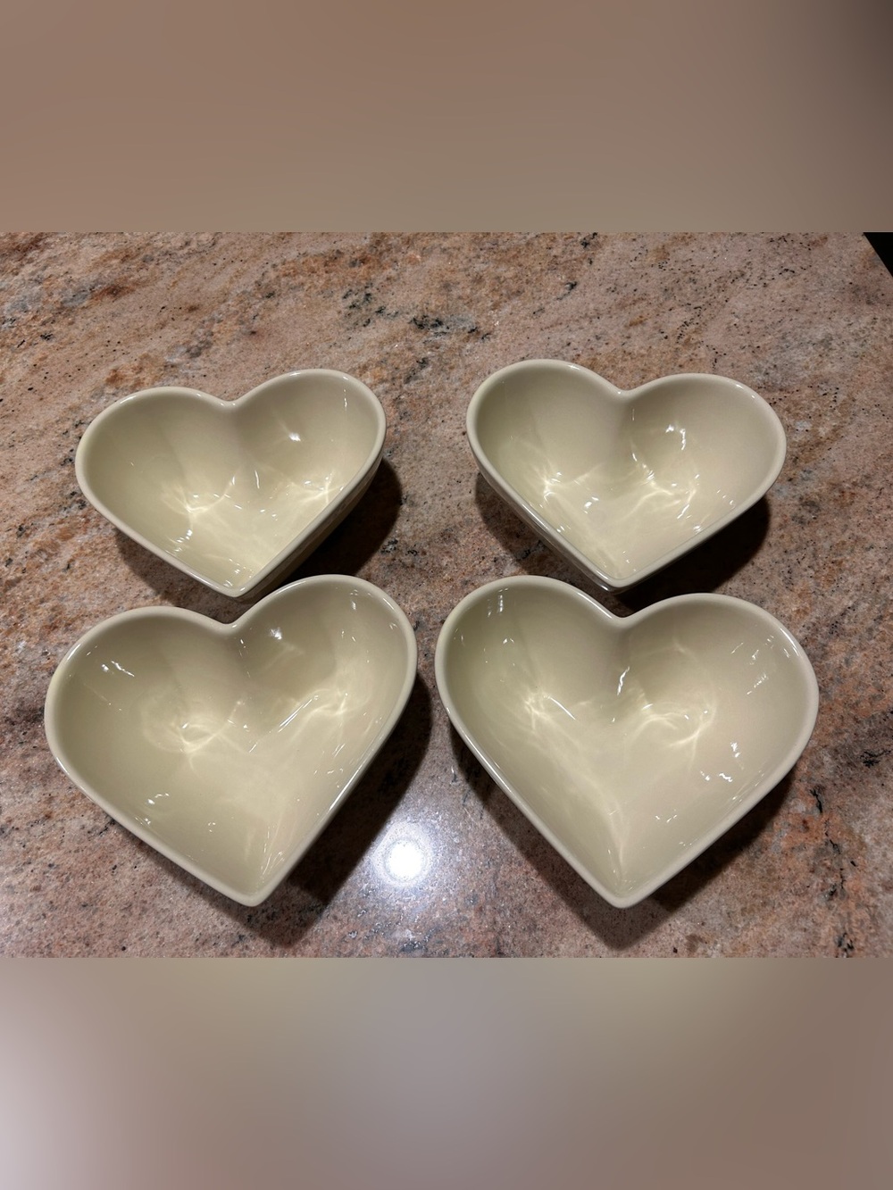 Heart-Shaped Warm Ivory Stoneware Bowls Set of (4) 24 oz. 7”x5.50”x3”deep
